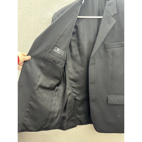 Apt. 9 Mens Suit Coat Size 38R Black Pinstripe Three Button Up Single Breasted - Picture 6 of 15